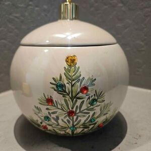 Vintage FTD Floral Ceramic Jeweled Christmas Tree Jar with Lid 6.5" x 6"